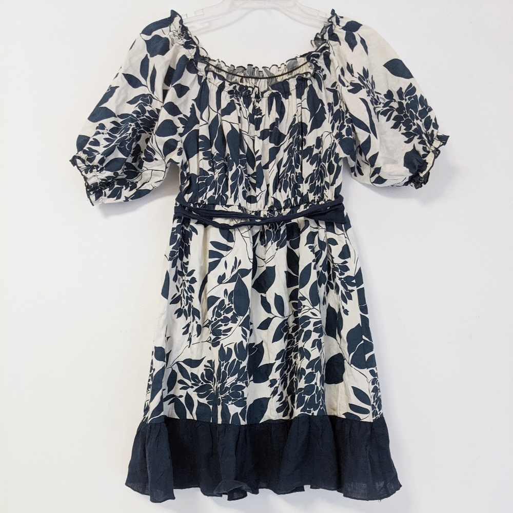 Hazel Navy & White Romantic Floral Puff Sleeve Cottagecore Mini Dress S